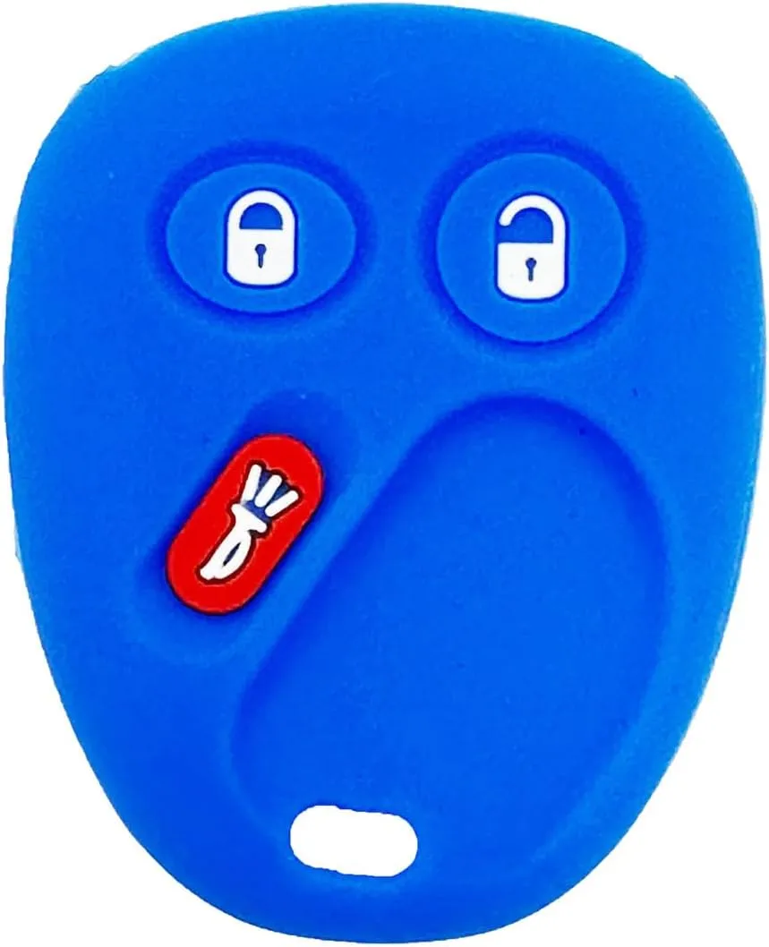 LemSa 2pcs Silicone 3 Buttons Key Fob Cover Remote Keyless Entry Bag for Chevrolet Chevy Sivlerado 1500 2500 Equinox Tahoe Suburban Sierra Yukon Cadillac Escalade, Black Blue