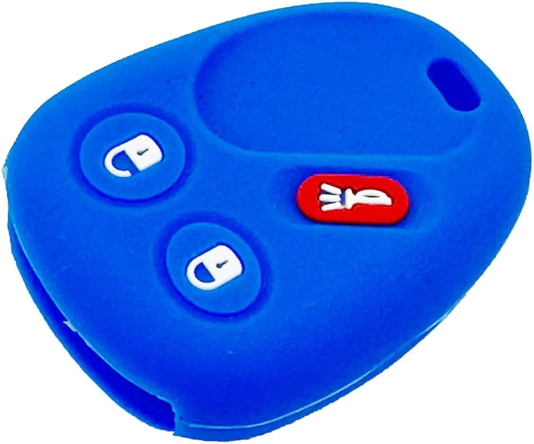 LemSa 2pcs Silicone 3 Buttons Key Fob Cover Remote Keyless Entry Bag for Chevrolet Chevy Sivlerado 1500 2500 Equinox Tahoe Suburban Sierra Yukon Cadillac Escalade, Black Blue