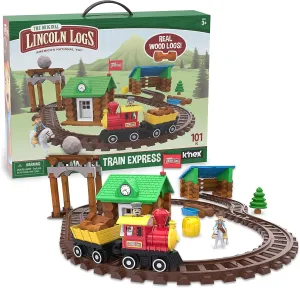 LINCOLN LOGS-Sawmill Express Train - 101 Parts - Real Wood Logs - Buildable Train Track-Ages 3  - Best Retro Building Gift Set for Boys/Girls-Creative Construction Engineering-Preschool Education Toy