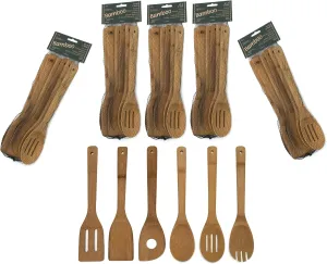 Lipper International Bamboo Wood Kitchen Tools in Mesh Bag, Includes, Spatula, Pointy, Slotted, Spoon Fork, Set of 36