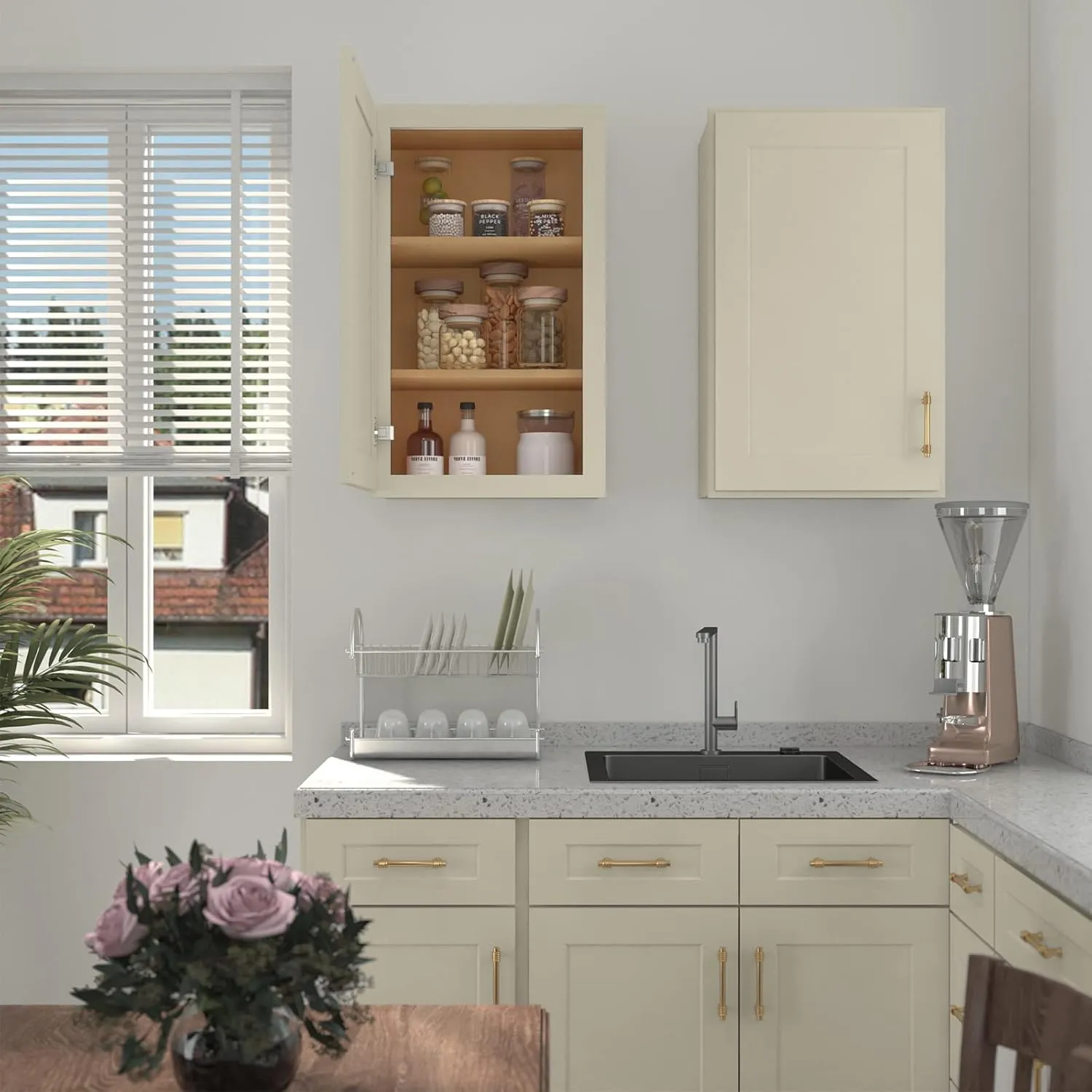 LOVMOR Kitchen Wall Cabinet & Cupboard, Medicine Cabinet,Bathroom Cabinet Wall Mounted with Doors and Shelves, 12" D*18" W*42" H, Shaker Antique White