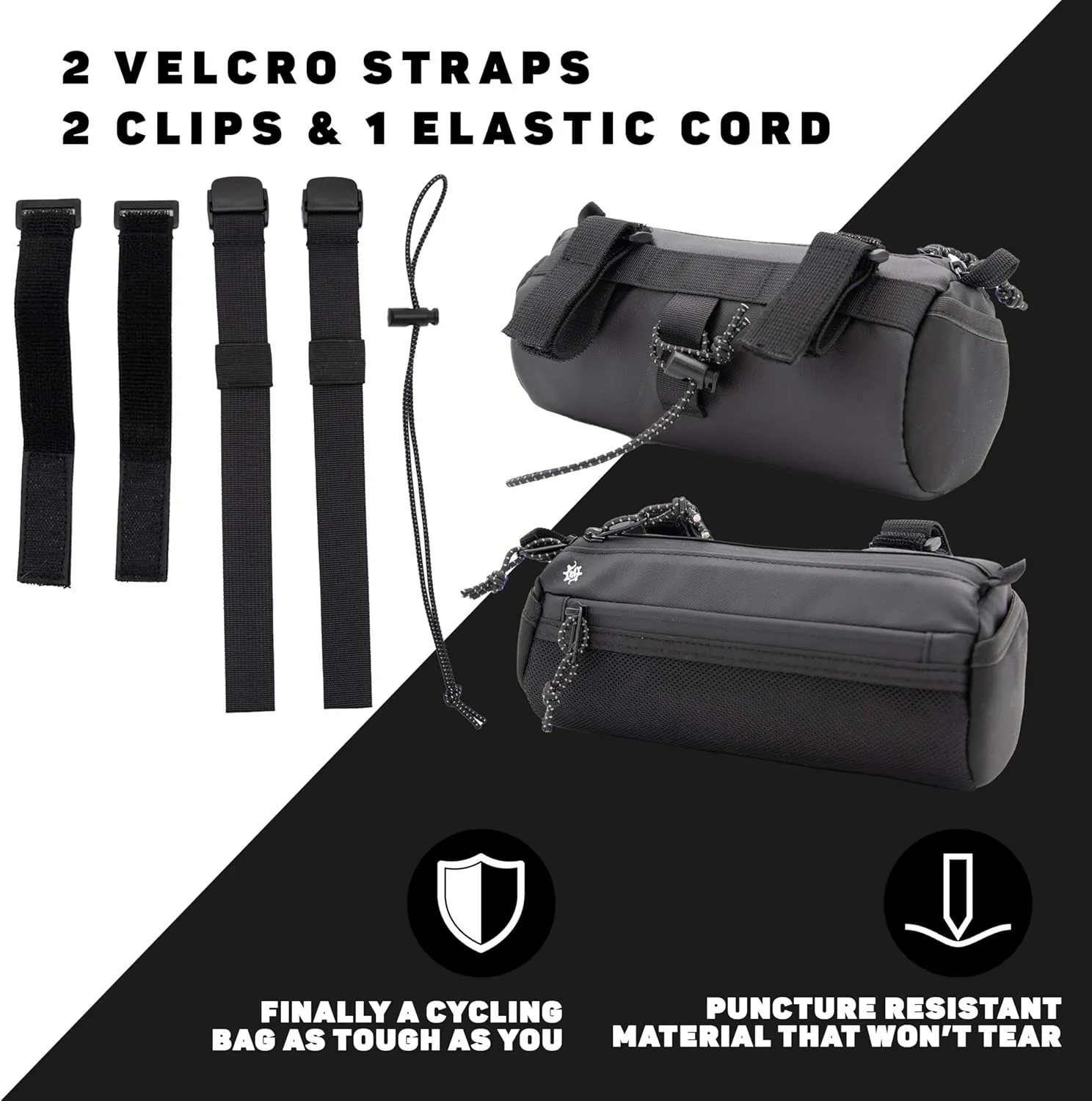Lumiere & Co. Bike Handlebar Bag - Durable, Multiple-Size options and Multi-Color Options - included inside are Dual Elastic Straps, Clips & Velcro Attachments for Customizable Fit (Black, Medium)