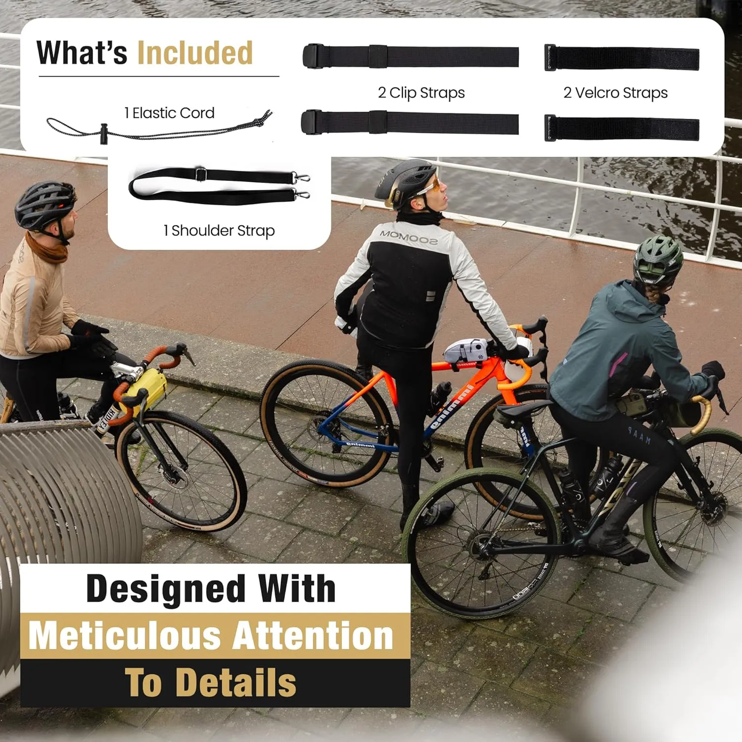 Lumiere & Co. Bike Handlebar Bag - Durable, Multiple-Size options and Multi-Color Options - included inside are Dual Elastic Straps, Clips & Velcro Attachments for Customizable Fit (Black, Medium)