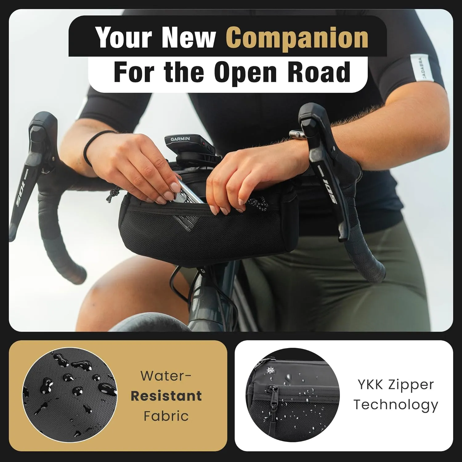 Lumiere & Co. Bike Handlebar Bag - Durable, Multiple-Size options and Multi-Color Options - included inside are Dual Elastic Straps, Clips & Velcro Attachments for Customizable Fit (Black, Medium)