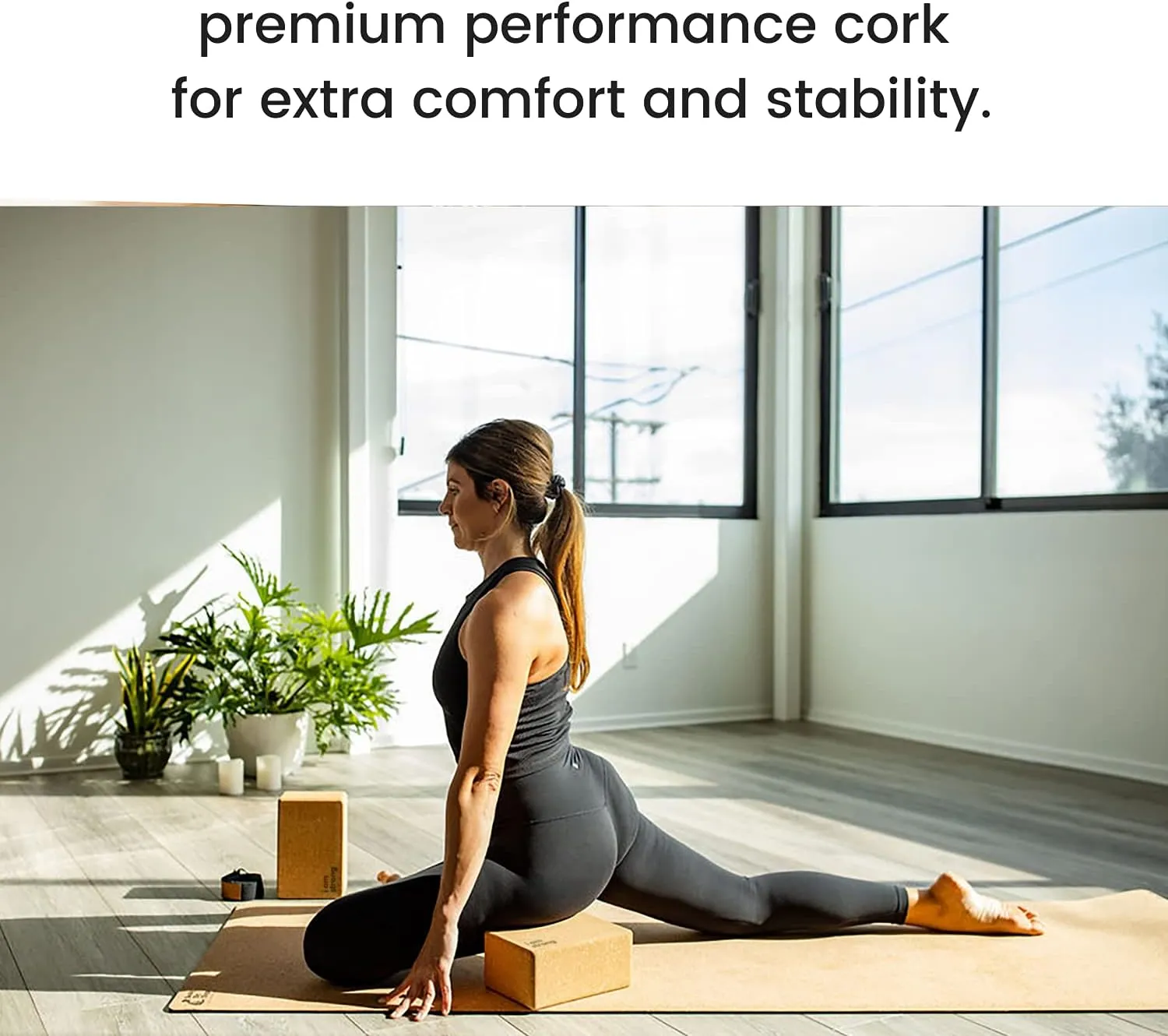 Luxury Cork Yoga Block Set - Extra Large Yoga Blocks with Performance Grade Portuguese Cork | High Density, Non-Slip Support for Safer Balancing | 2 Pack | Extra Long Yoga Strap Included