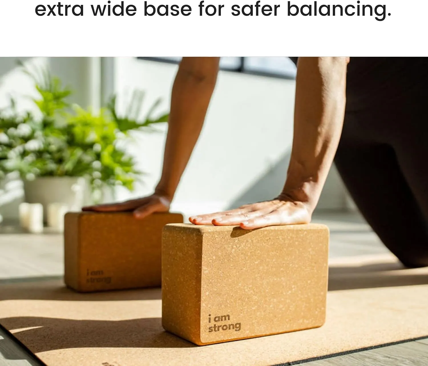 Luxury Cork Yoga Block Set - Extra Large Yoga Blocks with Performance Grade Portuguese Cork | High Density, Non-Slip Support for Safer Balancing | 2 Pack | Extra Long Yoga Strap Included
