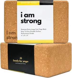 Luxury Cork Yoga Block Set - Extra Large Yoga Blocks with Performance Grade Portuguese Cork | High Density, Non-Slip Support for Safer Balancing | 2 Pack | Extra Long Yoga Strap Included