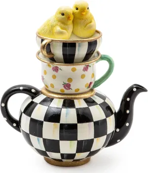 MACKENZIE-CHILDS Courtly Chickatee Teapot, Cute Tea Kettle and Chick Spring Decor