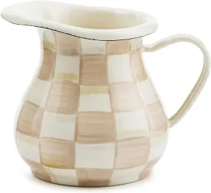 MACKENZIE-CHILDS Enamel Creamer, Creamer Dispenser with Pour Spout, Kitchen Enamelware, 14-Ounce Capacity, Brown-and-White Mocha Check