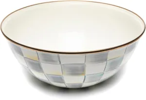 MACKENZIE-CHILDS Enamel Everyday Bowl, Serving Bowl for Entertaining, Large, Gray-and-White Sterling Check, Set of 1