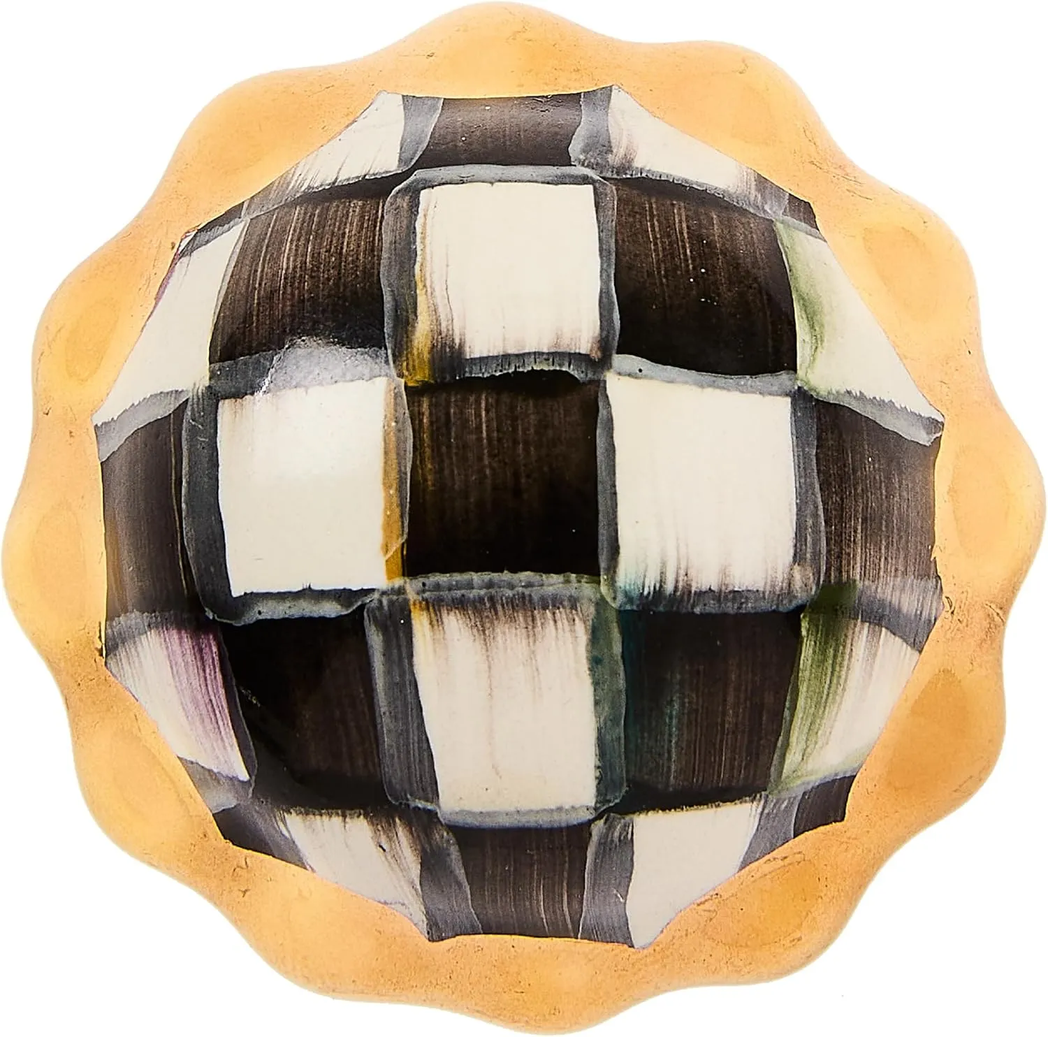MACKENZIE-CHILDS Petit Four Round Knob, Decorative Drawer Pull Knob, Black-and-White Courtly Check