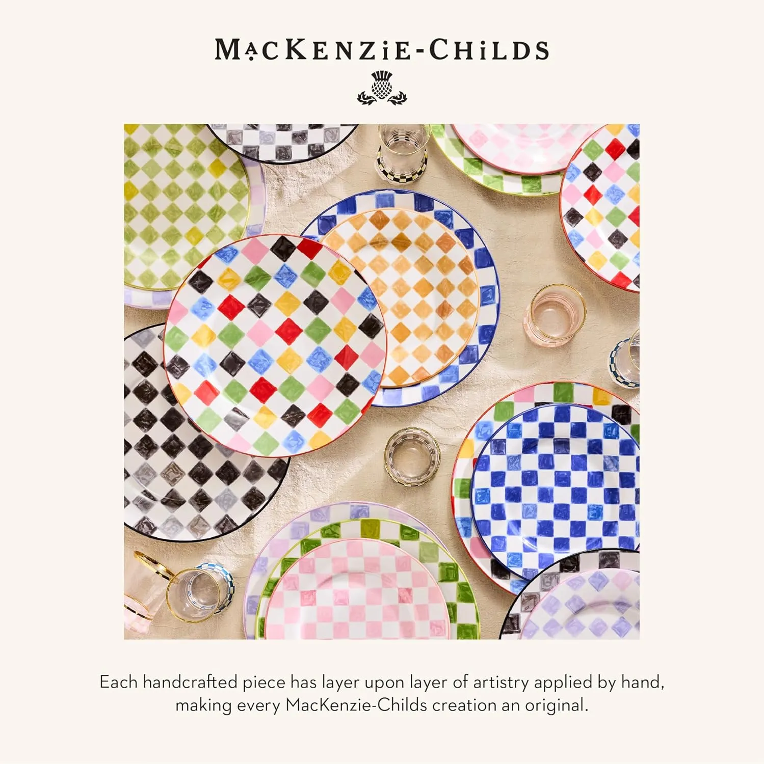 MACKENZIE-CHILDS Stoneware Dinner Plate, Dishwasher-Safe and Microwave-Safe Plate, 11 Inches, Multi Check