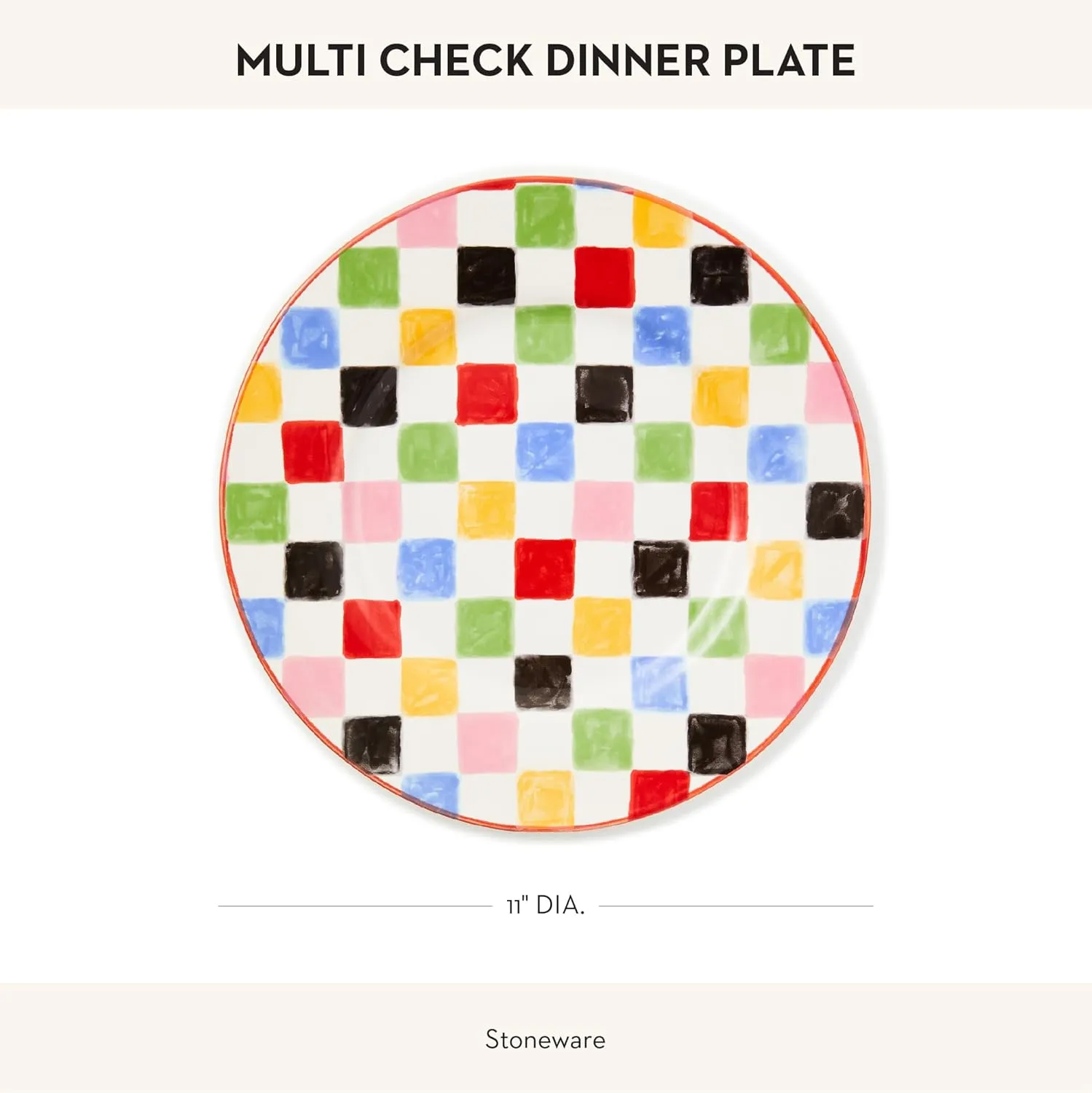 MACKENZIE-CHILDS Stoneware Dinner Plate, Dishwasher-Safe and Microwave-Safe Plate, 11 Inches, Multi Check