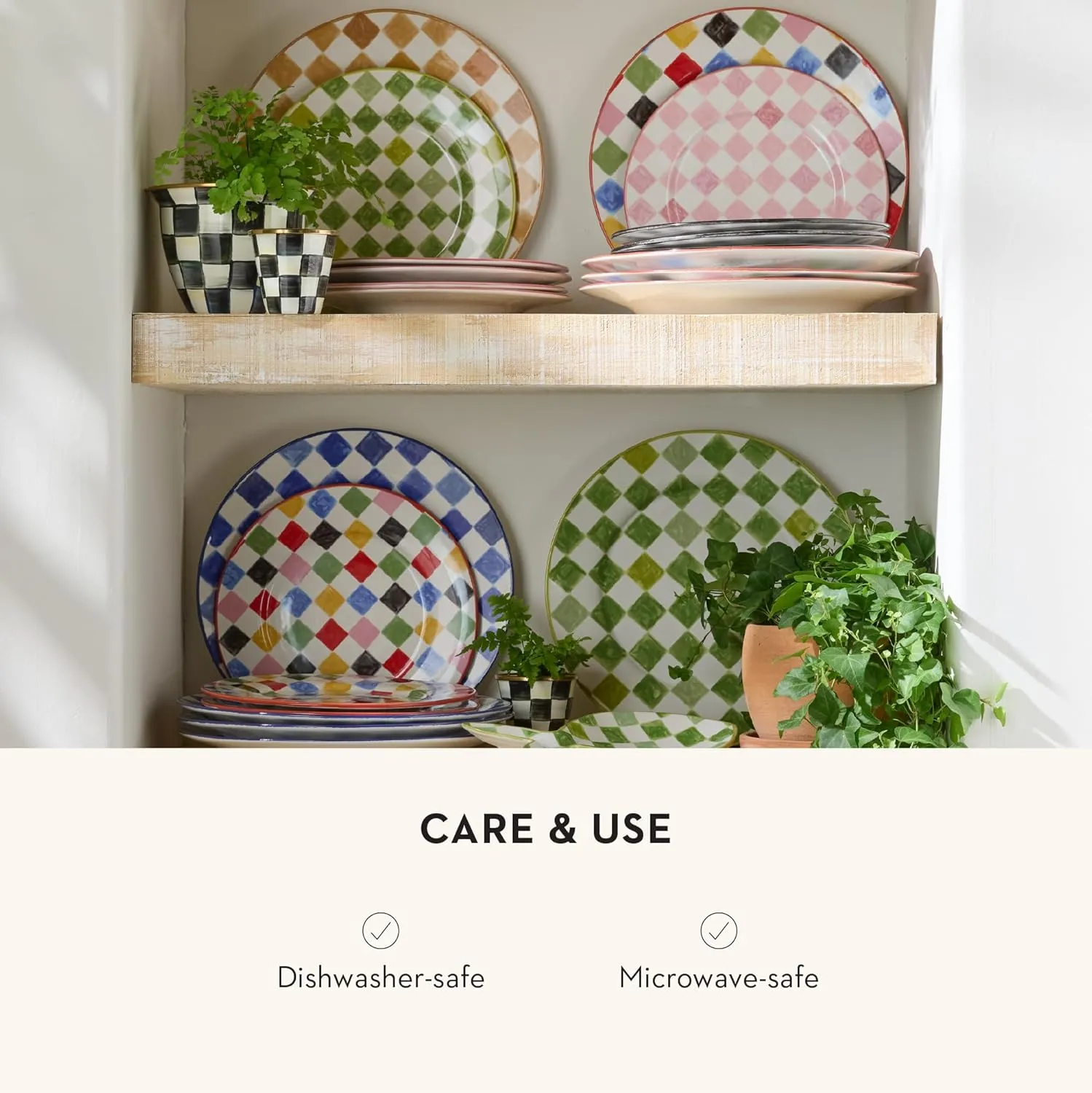 MACKENZIE-CHILDS Stoneware Dinner Plate, Dishwasher-Safe and Microwave-Safe Plate, 11 Inches, Multi Check