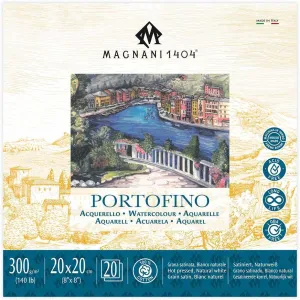 Magnani 1404 Portofino Hot Press 100% Cotton Watercolor Paper Pad, 20 Sheets, 8x8", 140 lb, Acid-Free, UV Resistant, Deckled Edges, Vegan Sized Water Color Paper for Artists, Made in Italy