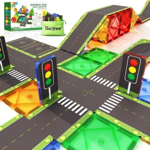 Magnetic Tiles Road Toppers Set Kids Toys for 3 Year Old Boys and Girls Playing with Car Toys Preschool Learning Activities Gift for 3 4 5 6 Year Old Toddlers Kids