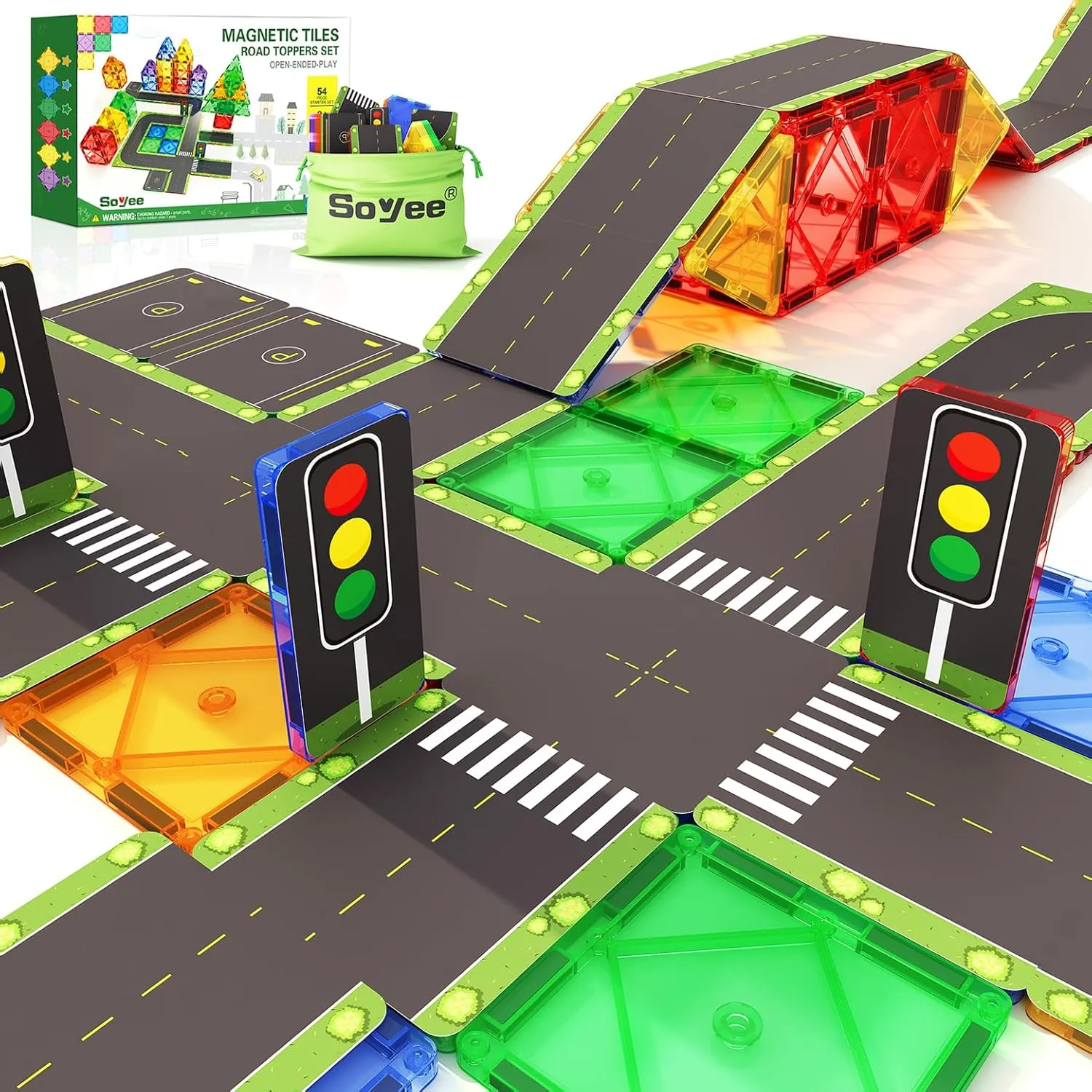 Magnetic Tiles Road Toppers Set Kids Toys for 3 Year Old Boys and Girls Playing with Car Toys Preschool Learning Activities Gift for 3 4 5 6 Year Old Toddlers Kids