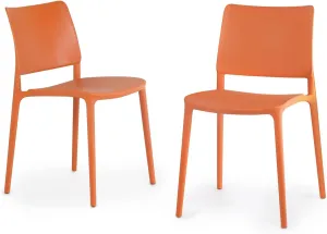 Maiori Modern Stacking Plastic/Resin Patio Dining Side Chair Indoor/Outdoor, Pool, Patio, Kitchen, Restaurant (Set of 2), Orange
