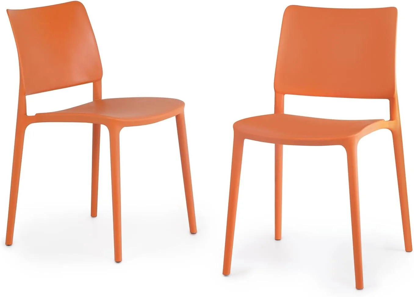Maiori Modern Stacking Plastic/Resin Patio Dining Side Chair Indoor/Outdoor, Pool, Patio, Kitchen, Restaurant (Set of 2), Orange