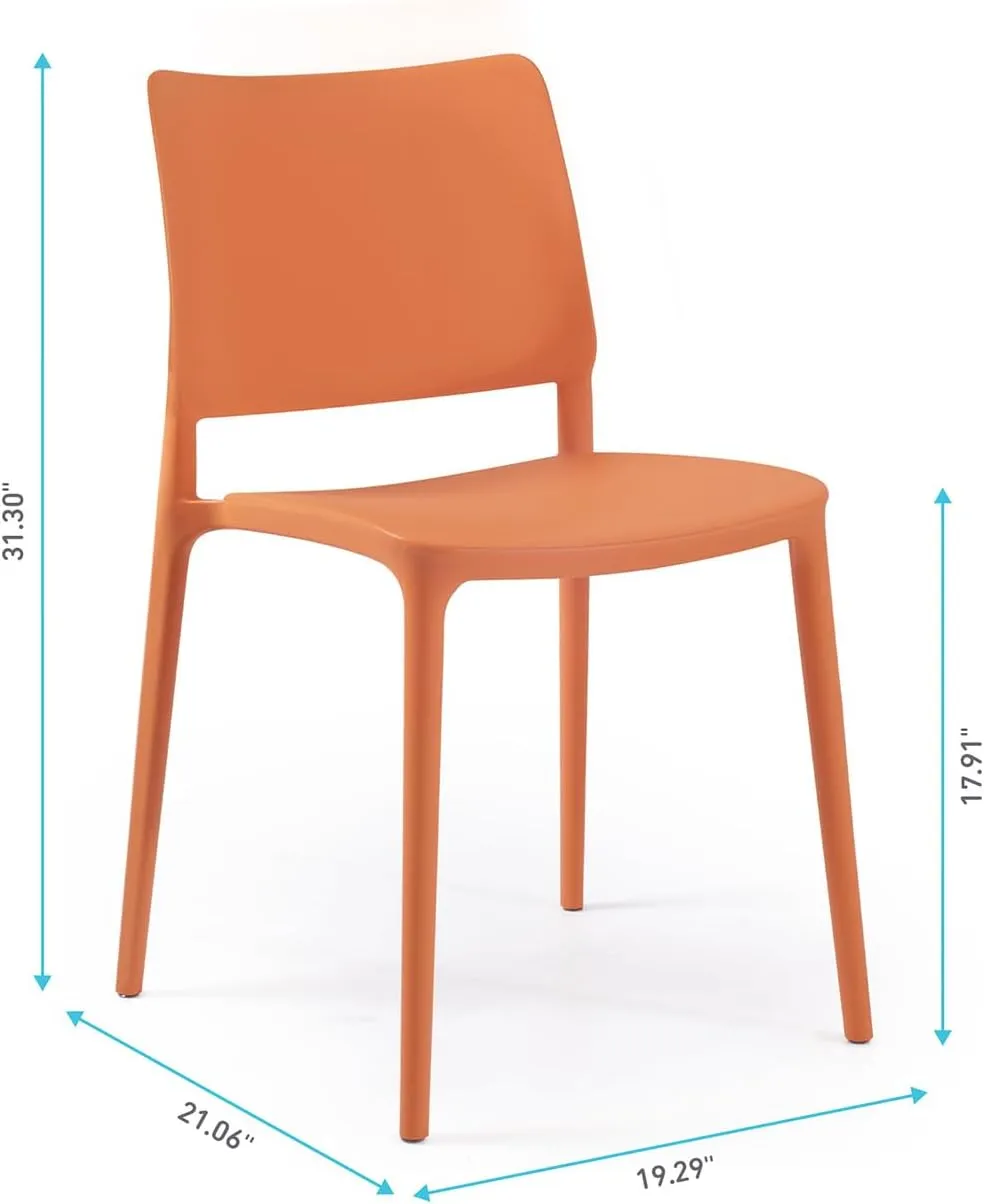 Maiori Modern Stacking Plastic/Resin Patio Dining Side Chair Indoor/Outdoor, Pool, Patio, Kitchen, Restaurant (Set of 2), Orange