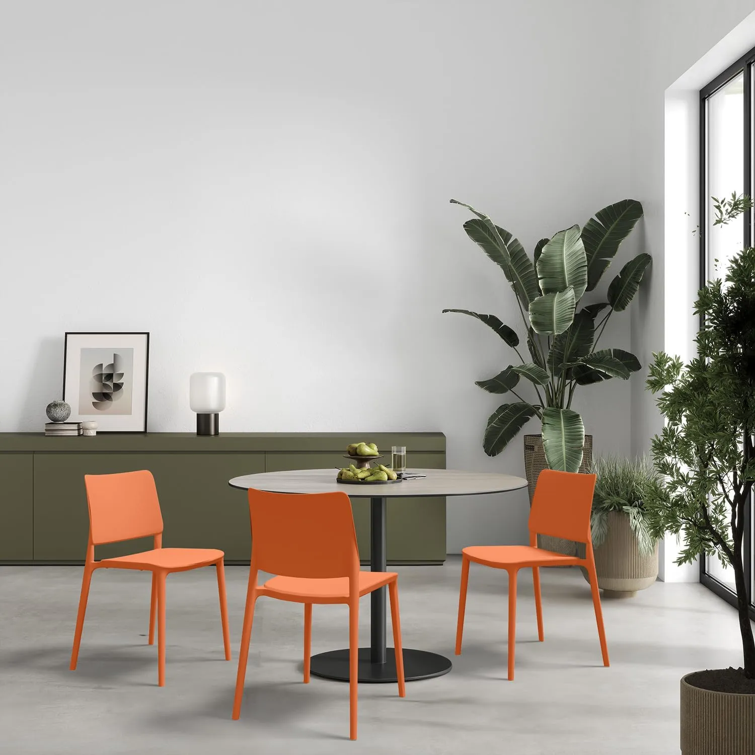 Maiori Modern Stacking Plastic/Resin Patio Dining Side Chair Indoor/Outdoor, Pool, Patio, Kitchen, Restaurant (Set of 2), Orange