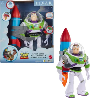 Mattel Disney and Pixar Toy Story Talking Action Figure, Rocket Rescue Buzz Lightyear with 20  Sounds & Phrases & Moving Helmet Visor, 12-inch Scale
