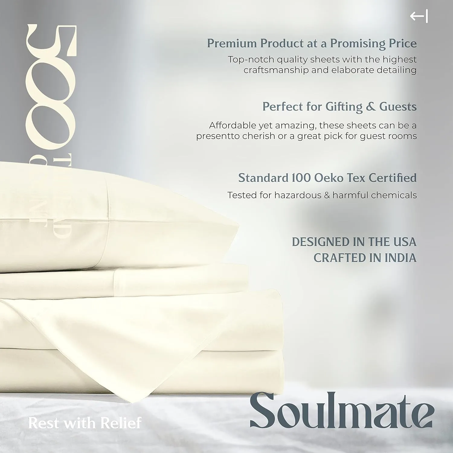 Mayfair Linen 100% Cotton Split King Sheets Sets for Adjustable Bed - 500 Thread Count Sleep Number Sheets Split Top King Size, 5 PC Set (Ivory), Soft, Cooling, 16" Deep Pocket Sateen Weave Bedsheet