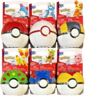Mega Construx Pokemon Series 20 Pokeball Collection Set, 6 Buildable Balls with Characters, Ages 6  FPM00-963L