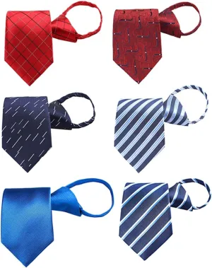 Men's Lot 6 PCS Classic Zipper Ties Pretied Solid Color Necktie Set