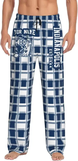 Men's Plaid Pajama Pants Custom Name Number Comfy Drawstring Pajama Lounge Sleep Pants with Pockets