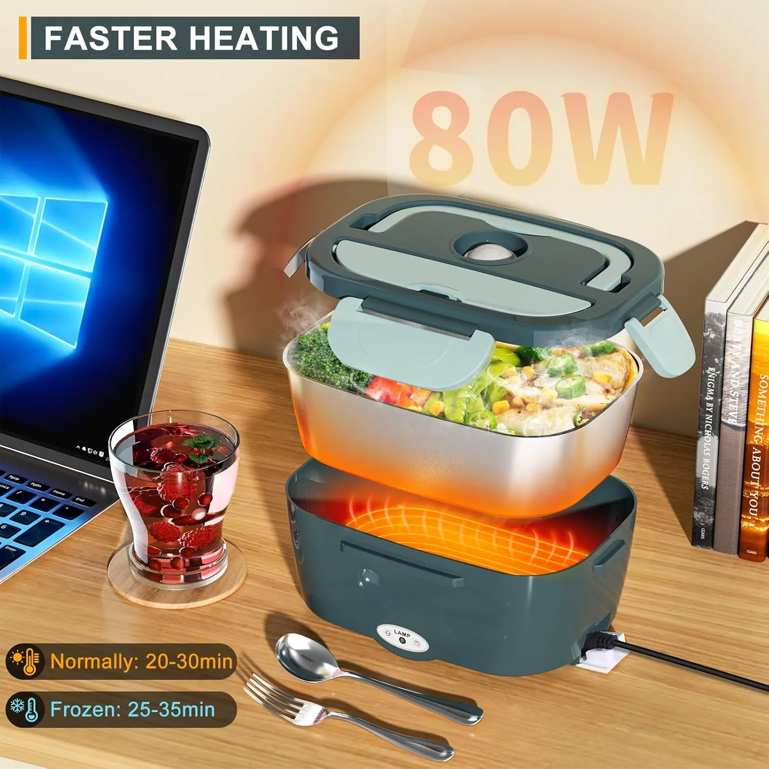 Monteka Electric Lunch Box Food Heater - Leakproof Portable Food Warmer heated lunch box for adults for Car/Home/Truck with 1.5L Removable Stainless Steel Container, White Elephant Gift, 12V/24V/110V