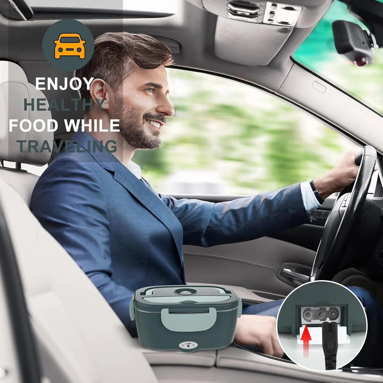 Monteka Electric Lunch Box Food Heater - Leakproof Portable Food Warmer heated lunch box for adults for Car/Home/Truck with 1.5L Removable Stainless Steel Container, White Elephant Gift, 12V/24V/110V