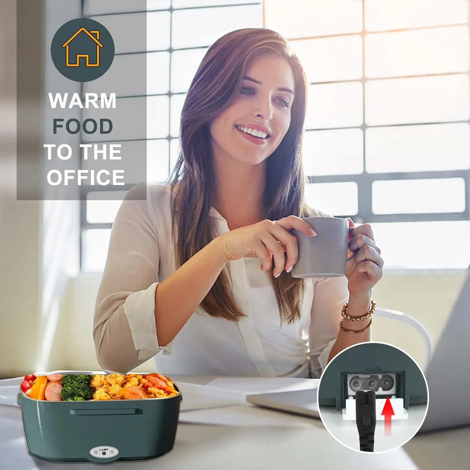 Monteka Electric Lunch Box Food Heater - Leakproof Portable Food Warmer heated lunch box for adults for Car/Home/Truck with 1.5L Removable Stainless Steel Container, White Elephant Gift, 12V/24V/110V