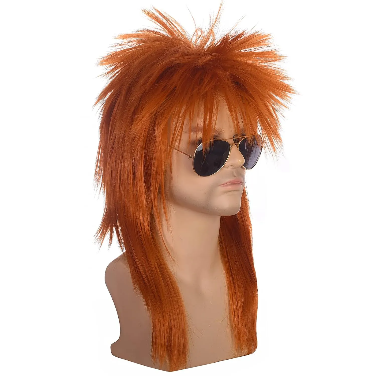 morvally Unisex Long Orange 70s 80s Mullet Cher Glam Rock-Rocker Cosplay Wigs for Women and Men’s Halloween, Themed Costume Party