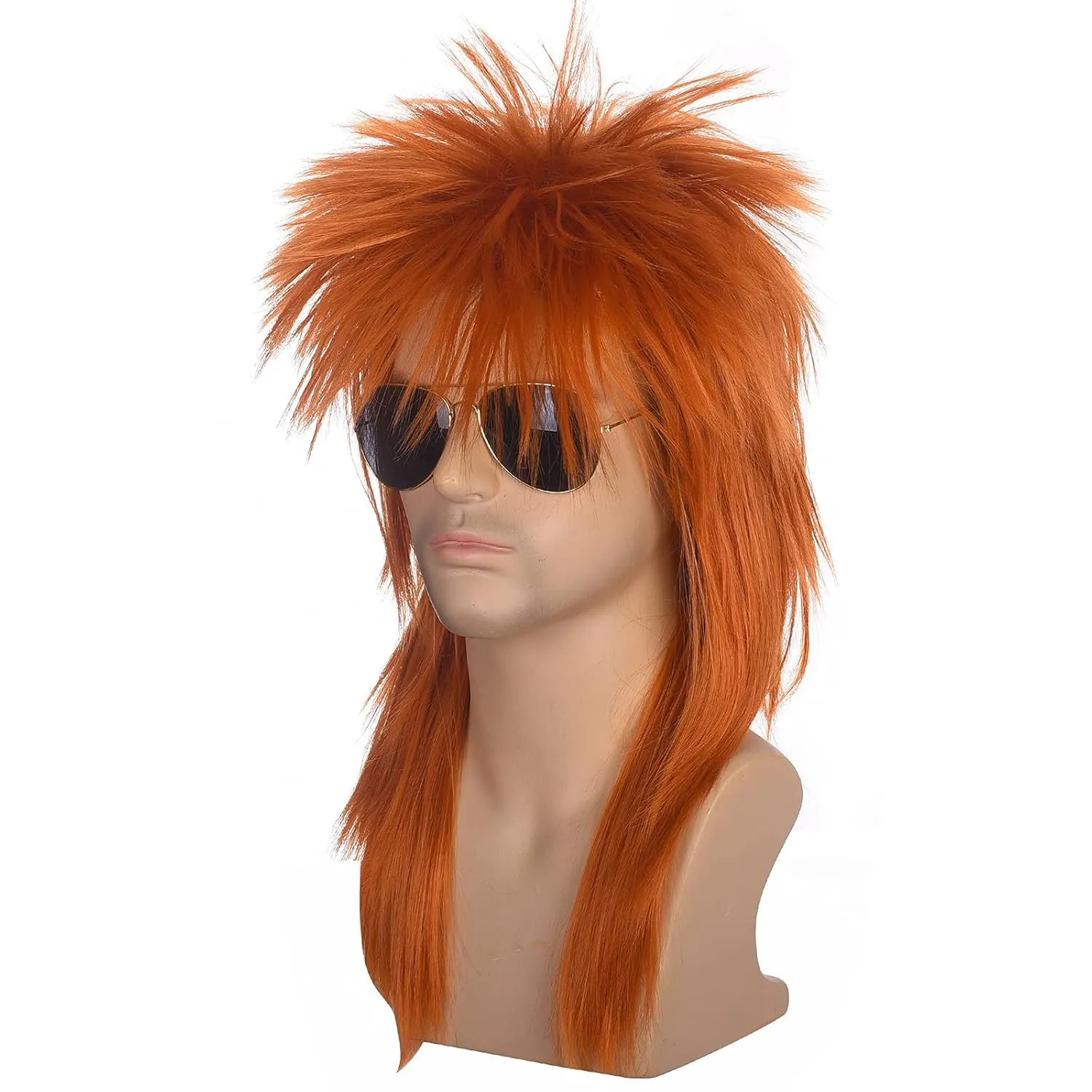 morvally Unisex Long Orange 70s 80s Mullet Cher Glam Rock-Rocker Cosplay Wigs for Women and Men’s Halloween, Themed Costume Party