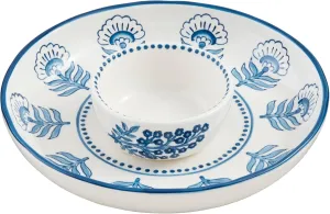 Mud Pie 1 3/4" x 10 2" x 4 1/2" Dia Block Print Chip and Dip, Blue