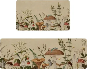 Mushroom Kitchen Rugs Set of 2,Witchy Decor Aesthetic Style Kitchen Mats for Floor,Vintage Boho Non-Slip Kitchen Sink Mat Home Kitchen Decor Doormat Runner Rug