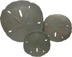 Nautical Tropical Imports Set of 3 Large Urchin Sand Dollar Wall Hanging Sculptures (Verdigris Bronze)