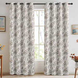 NICETOWN Blackout Curtains for Living Room 96 Inch Long, Thermal Insulated Curtains for Bedroom, Vintage Floral Drapes Light Blocking Off White with Brown Design, 2 Panels, 52in Wide per Panel