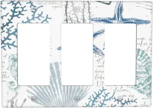 Ocean Beach Starfish Seashell 3 Gang Triple Rocker Light Switch Plate Cover Decorative Nautical Coastal Coral Sea Switchplate Faceplate Electrical For Bedroom Bathroom Kitchen Accessories