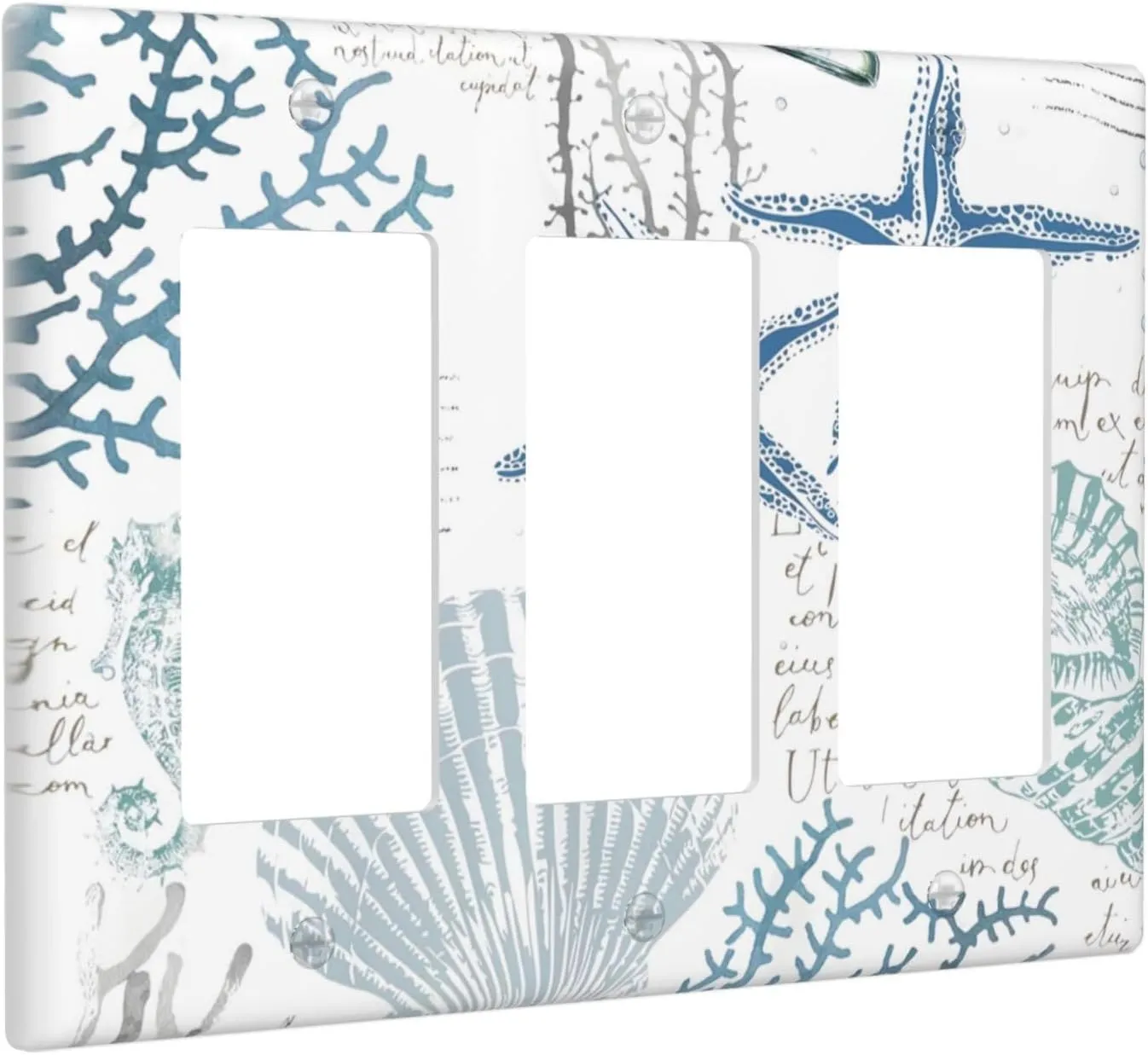 Ocean Beach Starfish Seashell 3 Gang Triple Rocker Light Switch Plate Cover Decorative Nautical Coastal Coral Sea Switchplate Faceplate Electrical For Bedroom Bathroom Kitchen Accessories