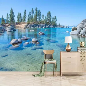 Ocean Scenery 3D Removable Wallpaper Self-Adhesive, Alpine Rocks Wall Murals Peel and Stick Wall Stickers, for TV Sofa Background Living Room Bedroom Home Decor,116" W x91 H