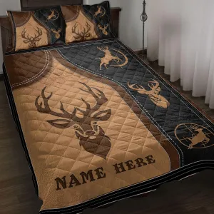 Ohaprints Custom Deer Head Buck Hunting Hunter Vintage Brown Personalized Name Quilt Blanket & Pillowcases, Quilts Bedding Set & Pillow Cover, King Queen Double Twin Throw Full Size Bedspread Bed Sets