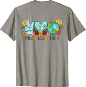 Peace Love Earth Eco Design Save World Earth Day Back Print T-Shirt
