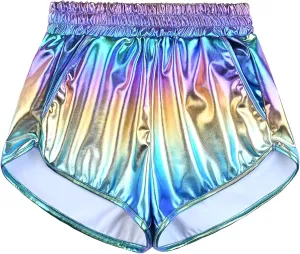 Perfashion Women's Metallic Shiny Shorts Sparkly Hot Yoga Outfit