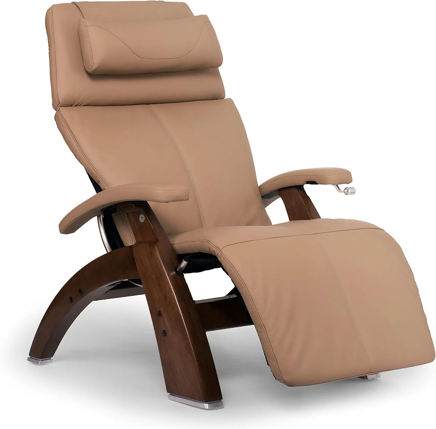 Perfect Chair Human Touch PC-420 Classic Manual Plus with Memory Foam Plus Kit Walnut Wood Base Zero-Gravity Recliner - Sand Top Grain Leather