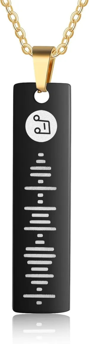 Personalized Music Spotify Scan Code Necklace Custom Bar Pendant Necklace for Women Men Engraved Name Necklace Stainless Steel Necklace Jewelry Gift