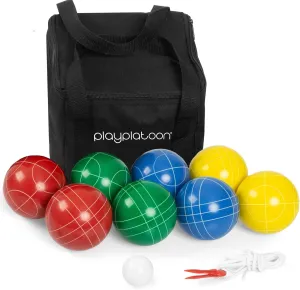 Play Platoon Bocce Ball Set 84mm/90mm/100mm with 8 Premium Bocce Balls, Pallino, Carry Bag & Measuring Rope - Choose Between Classic Resin and Soft Sets
