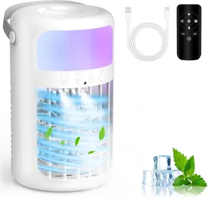 Portable Air Conditioner, 2025 Upgraded 4-IN-1 Ultra-Quiet Design Portable AC Unit with 2 Cool Mist & Speeds1500ml Remote Control Air Conditioner Evaporative for Home,Office,Bedroom, Camping