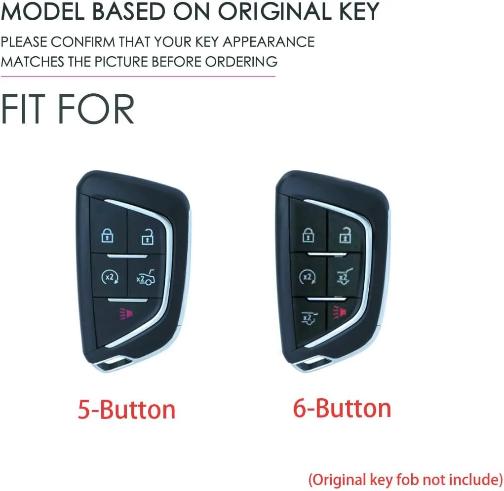 Premium Leather 5-Button Key Fob Cover Case for Cadillac Escalade CT4 CT5 Lyriq 2021-2025, for Cadillac XT4 XT5 2025 2024 (Black)